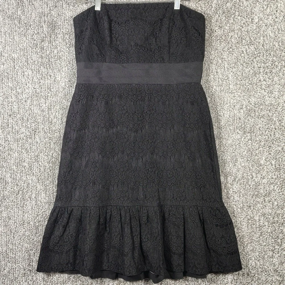 WHBM Lace Strapless Dress Black Ruffle Bottom Cocktail Womens 6 Whimsygoth